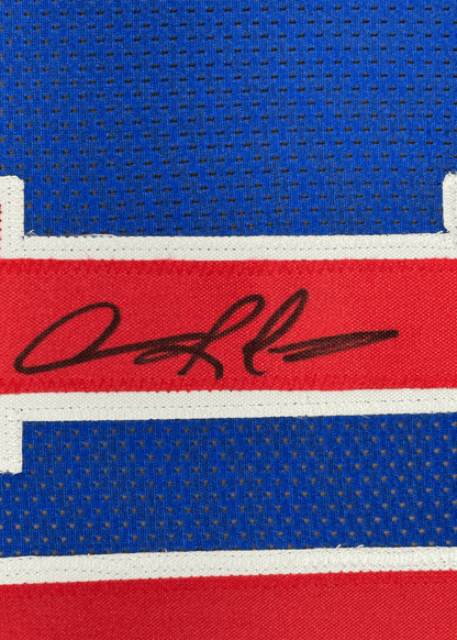 Framed Autographed/Signed Dennis Rodman 35x39 Detroit Blue Basketball Jersey PSA/DNA COA