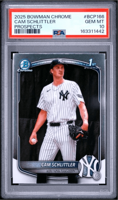 Graded 2025 Topps Bowman Chrome Cam Schlittler #BCP166 Prospects Rookie RC Baseball Card PSA 10 Gem Mint