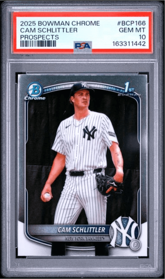 Graded 2025 Topps Bowman Chrome Cam Schlittler #BCP166 Prospects Rookie RC Baseball Card PSA 10 Gem Mint