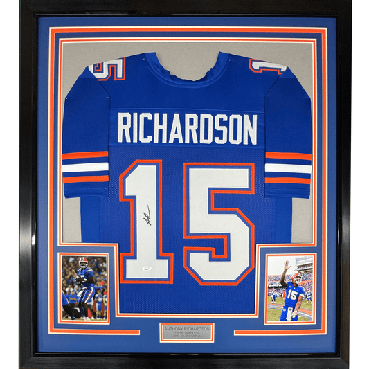 Framed Autographed/Signed Anthony Richardson 35x39 Florida Blue College Football Jersey JSA COA