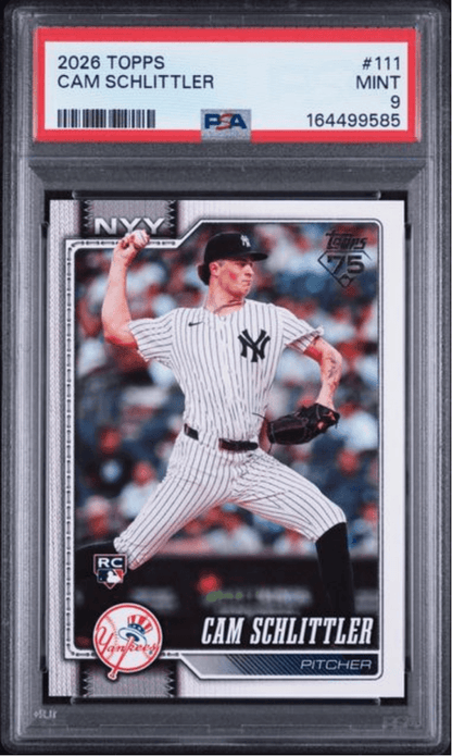 Graded 2026 Topps Cam Schlittler #111 Rookie RC Baseball Card PSA 9 Mint