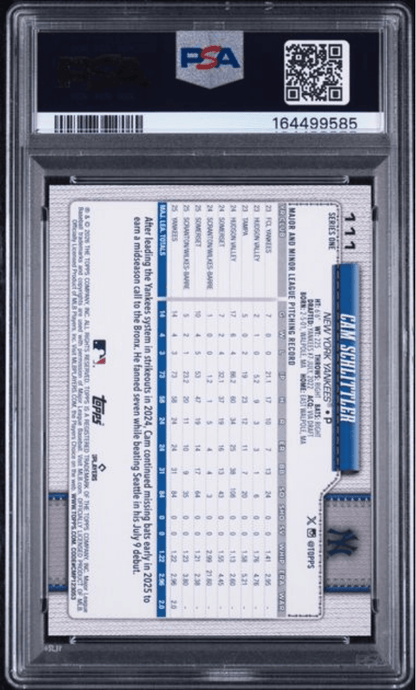Graded 2026 Topps Cam Schlittler #111 Rookie RC Baseball Card PSA 9 Mint