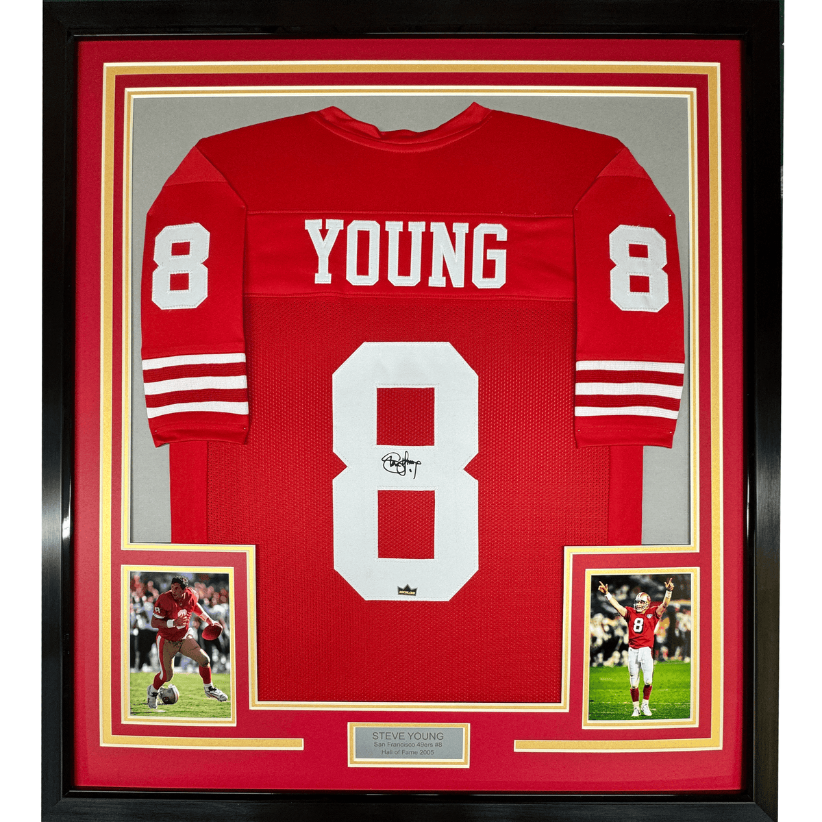 Framed Facsimile Autographed Steve Young 35x39 San Francisco Red Reprint Laser Auto Football Jersey Size Men's XL