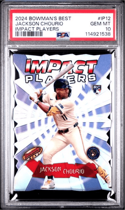 Graded 2024 Topps Bowmans Best Jackson Chourio #IP12 Impact Players Rookie RC Baseball Card PSA 10 Gem Mint