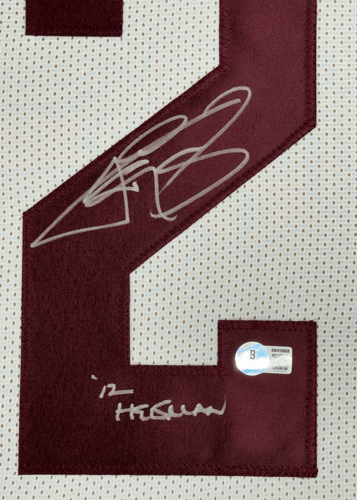 Framed Autographed/Signed Johnny Manziel 12 Heisman 35x39 Texas A&M White College Football Jersey JSA COA