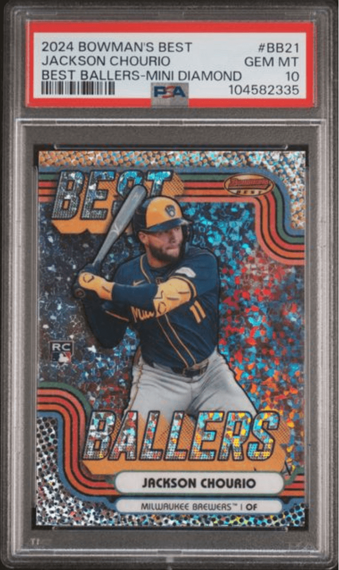 Graded 2024 Topps Bowmans Best Jackson Chourio #BB21 Best Ballers Mini Diamond Rookie RC Baseball Card PSA 10 Gem Mint