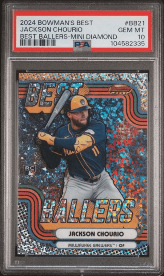Graded 2024 Topps Bowmans Best Jackson Chourio #BB21 Best Ballers Mini Diamond Rookie RC Baseball Card PSA 10 Gem Mint