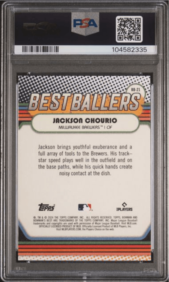 Graded 2024 Topps Bowmans Best Jackson Chourio #BB21 Best Ballers Mini Diamond Rookie RC Baseball Card PSA 10 Gem Mint