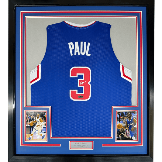 Framed Facsimile Autographed Chris Paul 35x39 Los Angeles LA Blue Reprint Laser Auto Basketball Jersey