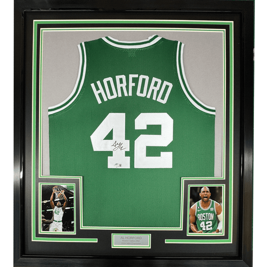 Framed Autographed/Signed Al Horford 35x39 Boston Green Basketball Jersey Beckett COA