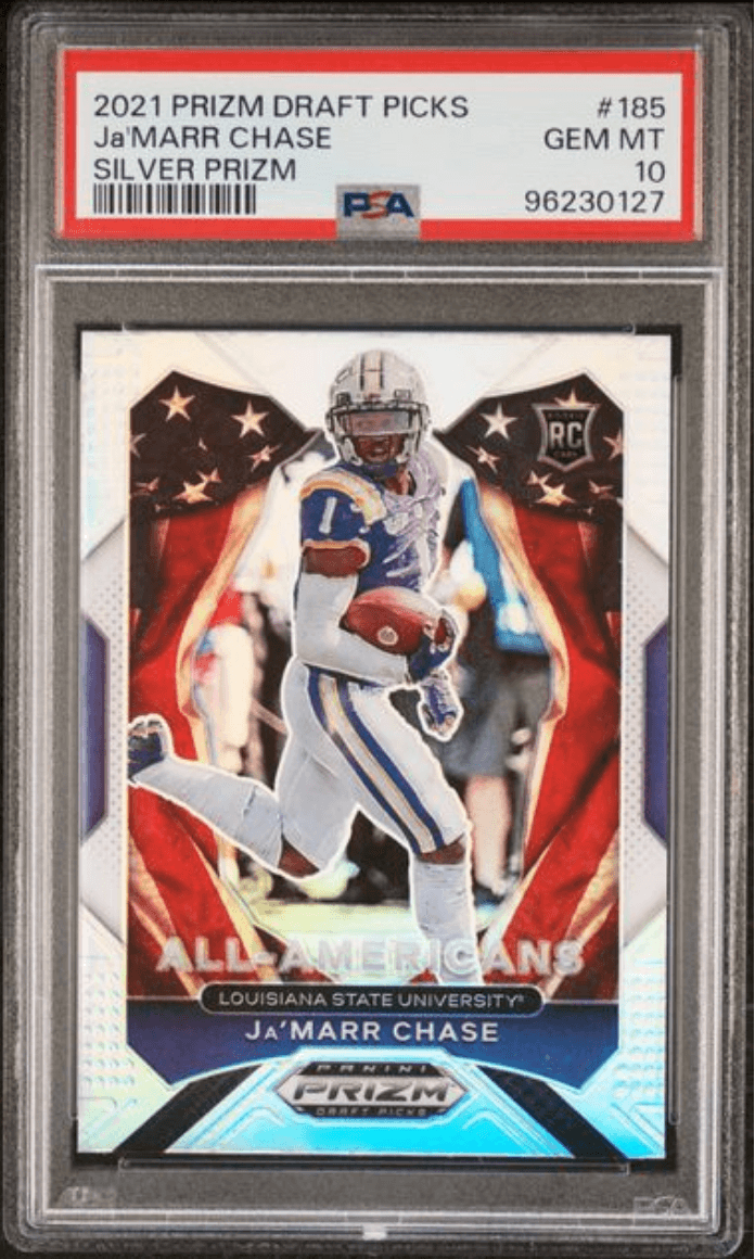 Graded 2021 Panini Prizm DP Ja'Marr Chase #185 Silver Prizm Rookie RC Football Card PSA 10 Gem Mint