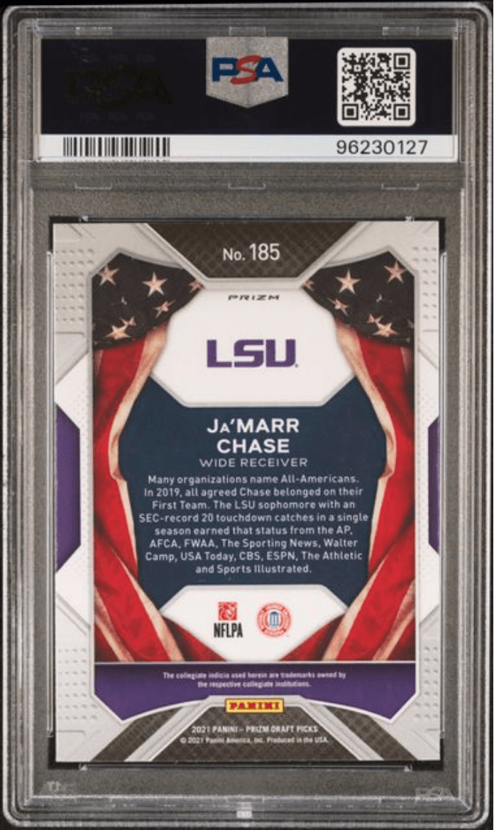 Graded 2021 Panini Prizm DP Ja'Marr Chase #185 Silver Prizm Rookie RC Football Card PSA 10 Gem Mint