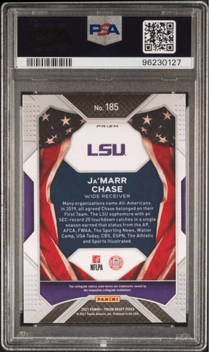 Graded 2021 Panini Prizm DP Ja'Marr Chase #185 Silver Prizm Rookie RC Football Card PSA 10 Gem Mint