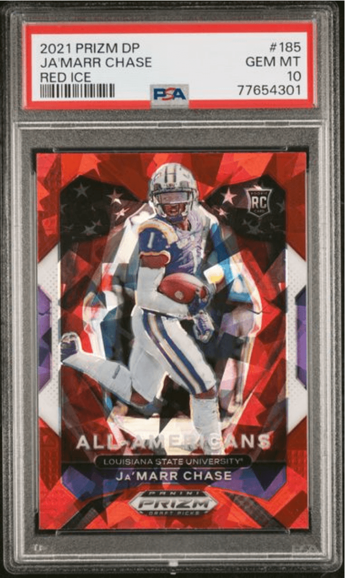 Graded 2021 Panini Prizm DP Ja'Marr Chase #185 Red Ice Rookie RC Football Card PSA 10 Gem Mint