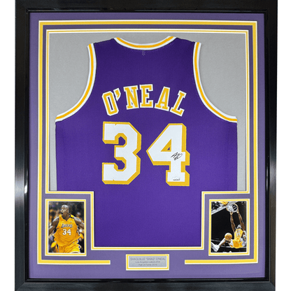 Framed Facsimile Autographed Shaquille Shaq O'Neal 35x39 Los Angeles LA Purple Reprint Laser Auto Basketball Jersey Size Men's XL