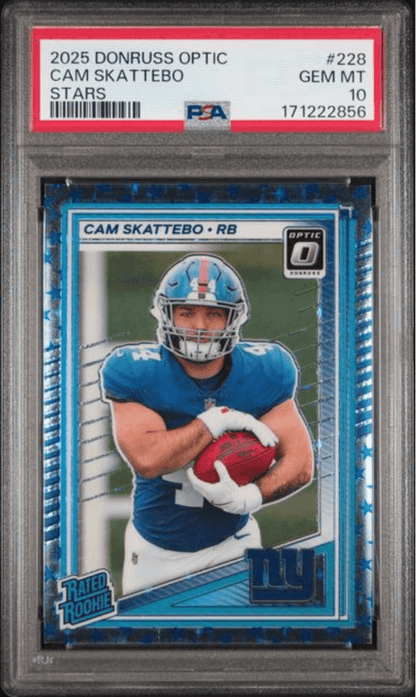 Graded 2025 Panini Donruss Optic Cam Skattebo #228 Stars Rookie RC Football Card PSA 10 Gem Mint