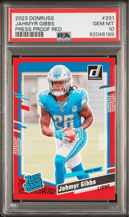 Graded 2023 Panini Donruss Jahmyr Gibbs #331 Press Proof Red Rookie RC Football Card PSA 10 Gem Mint