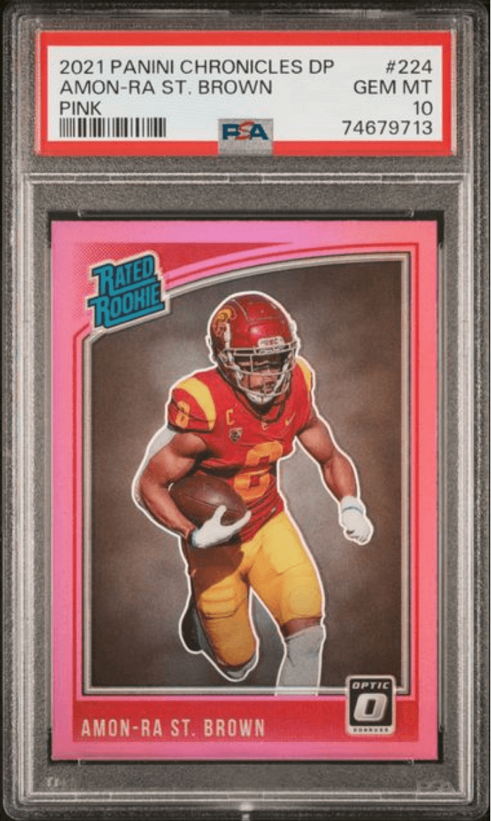 Graded 2021 Panini Chronicles Draft Picks Amon-Ra St. Brown #224 Pink Rookie RC Football Card PSA 10 Gem Mint