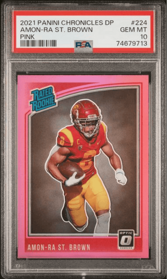 Graded 2021 Panini Chronicles Draft Picks Amon-Ra St. Brown #224 Pink Rookie RC Football Card PSA 10 Gem Mint