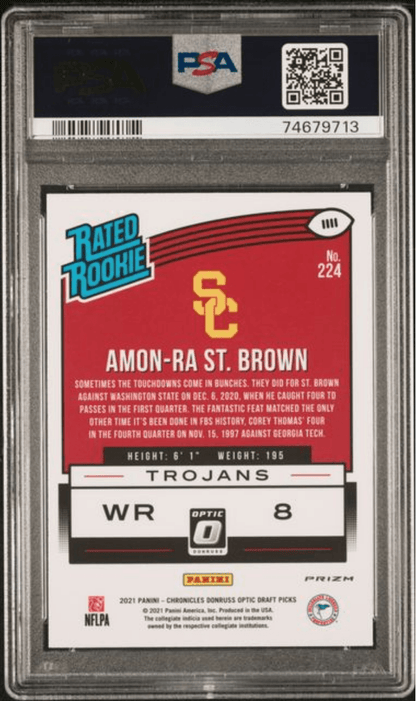 Graded 2021 Panini Chronicles Draft Picks Amon-Ra St. Brown #224 Pink Rookie RC Football Card PSA 10 Gem Mint