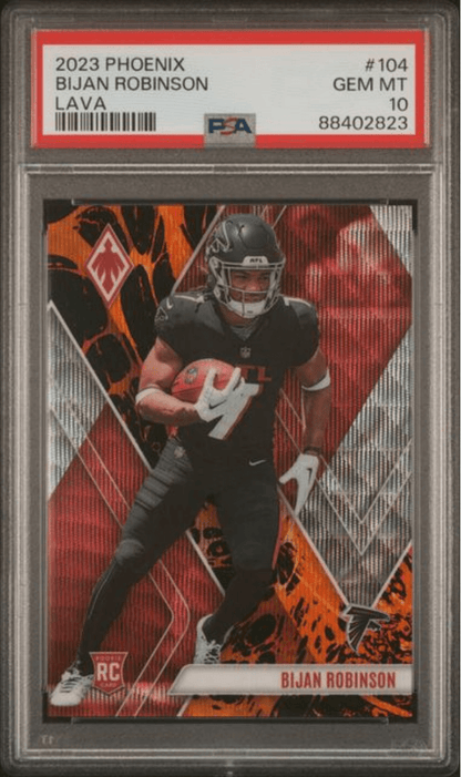 Graded 2023 Panini Phoenix Bijan Robinson #104 Lava /175 Rookie RC Football Card PSA 10 Gem Mint