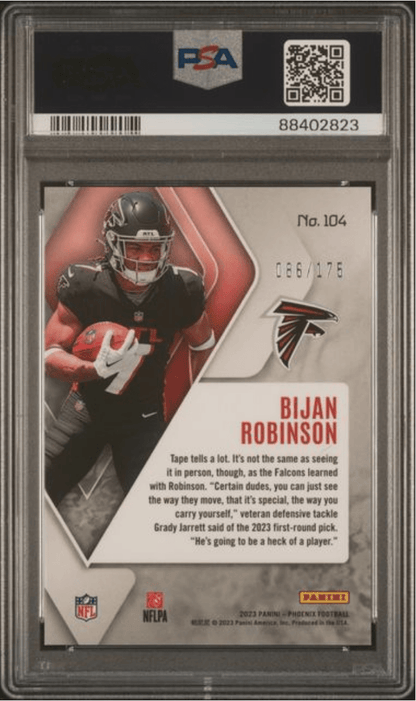 Graded 2023 Panini Phoenix Bijan Robinson #104 Lava /175 Rookie RC Football Card PSA 10 Gem Mint