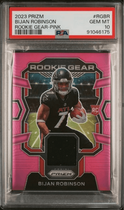 Graded 2023 Panini Prizm Bijan Robinson #RGBR Rookie Gear Pink Rookie RC Football Card PSA 10 Gem Mint