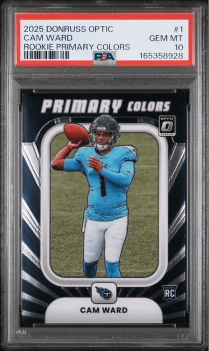 Graded 2025 Panini Donruss Optic Cam Ward #1 Rookie Primary Colors Rookie RC Football Card PSA 10 Gem Mint