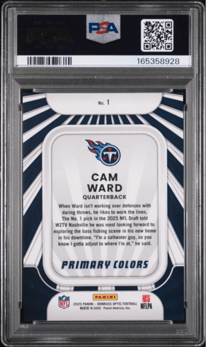 Graded 2025 Panini Donruss Optic Cam Ward #1 Rookie Primary Colors Rookie RC Football Card PSA 10 Gem Mint