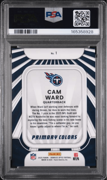 Graded 2025 Panini Donruss Optic Cam Ward #1 Rookie Primary Colors Rookie RC Football Card PSA 10 Gem Mint