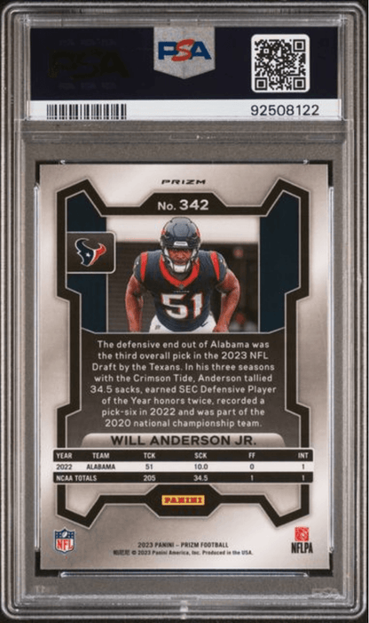 Graded 2023 Panini Prizm Will Anderson Jr #342 Green Wave Rookie RC Football Card PSA 10 Gem Mint