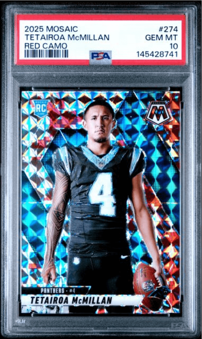 Graded 2025 Panini Mosaic Tetairoa McMillan #274 Red Camo Rookie RC Football Card PSA 10 Gem Mint
