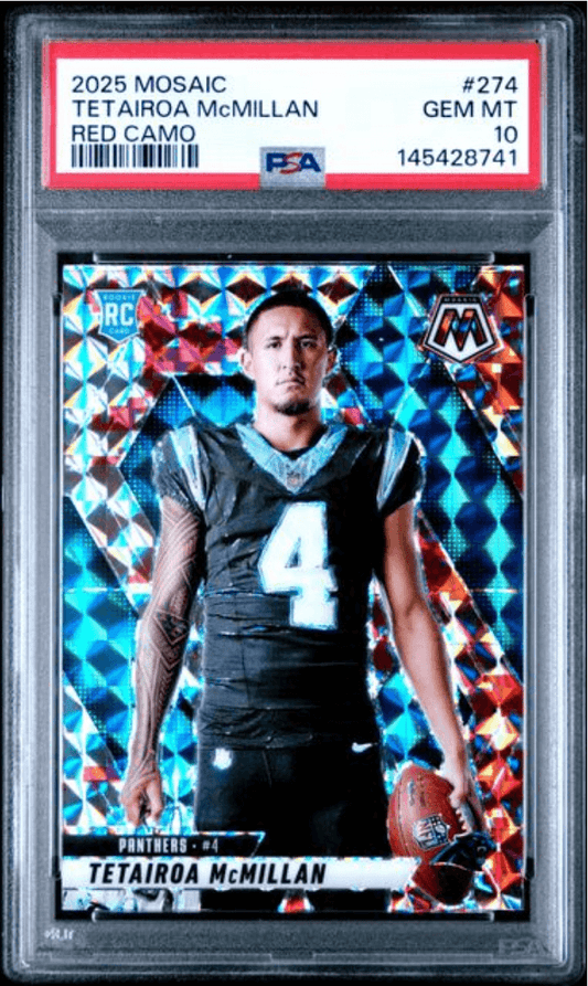 Graded 2025 Panini Mosaic Tetairoa McMillan #274 Red Camo Rookie RC Football Card PSA 10 Gem Mint
