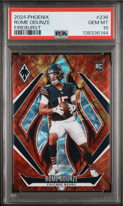 Graded 2024 Panini Phoenix Rome Odunze #236 Fire Burst /350 Rookie RC Football Card PSA 10 Gem Mint
