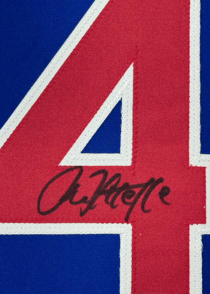 Framed Autographed/Signed Rick Sutcliffe 35x39 Chicago Blue Baseball Jersey Beckett BAS COA