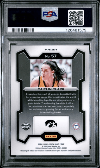 Graded 2024 Panini Prizm Draft Picks Caitlin Clark #57 Green Prizm Rookie RC Basketball Card PSA 10 Gem Mint