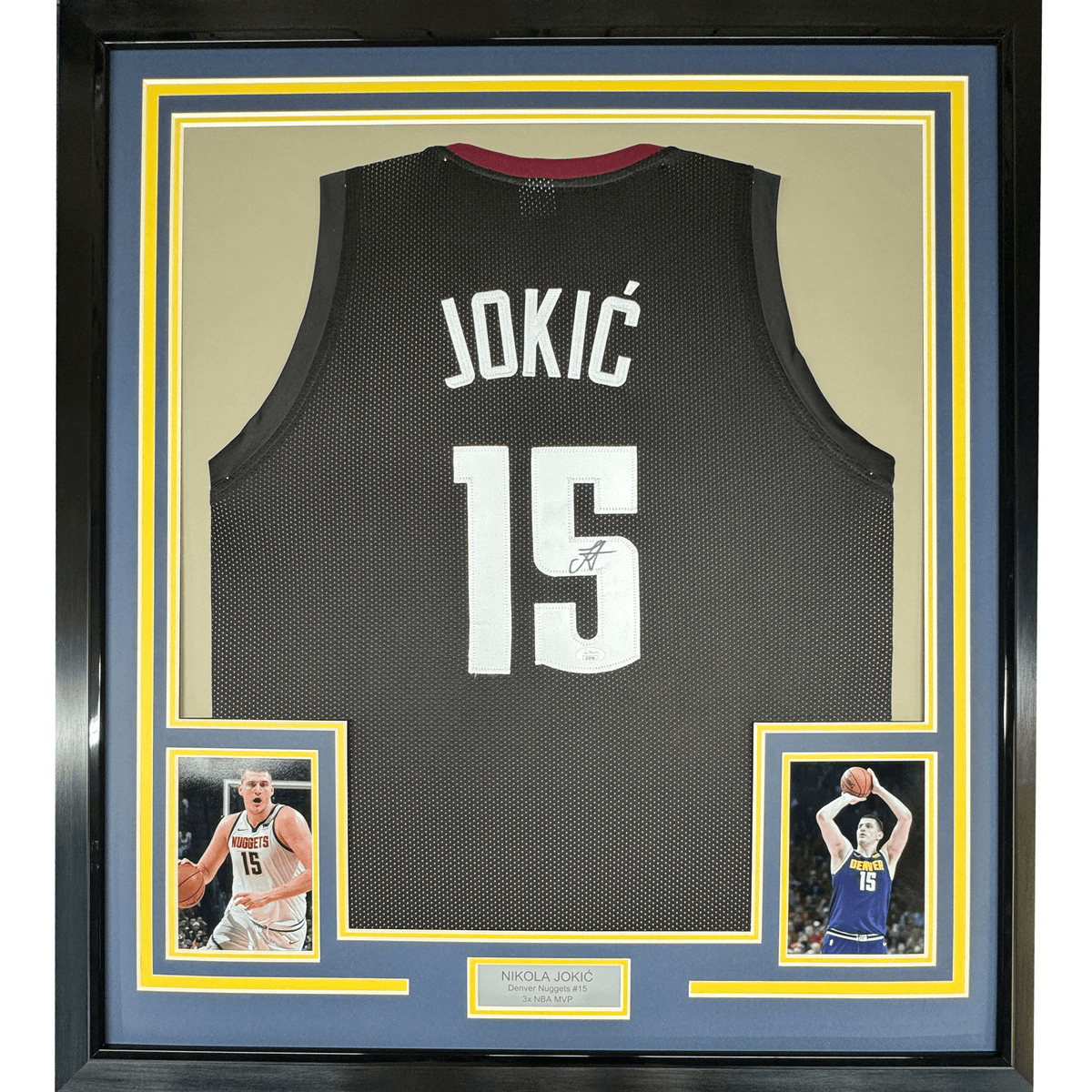 Framed Autographed/Signed Nikola Jokic 35x39 Denver Black 5280 City Edition Basketball Jersey JSA COA