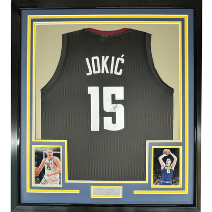 Framed Autographed/Signed Nikola Jokic 35x39 Denver Black 5280 City Edition Basketball Jersey JSA COA