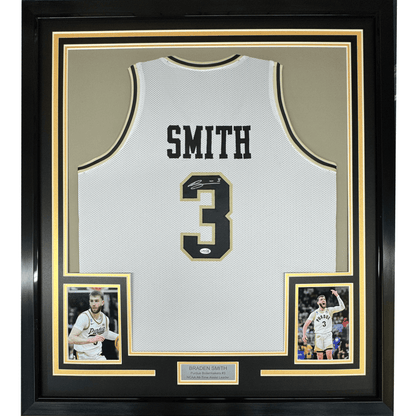 Framed Autographed/Signed Braden Smith 35x39 Purdue White College Basketball Jersey JSA COA