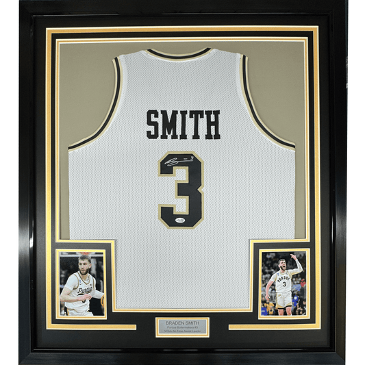 Framed Autographed/Signed Braden Smith 35x39 Purdue White College Basketball Jersey JSA COA