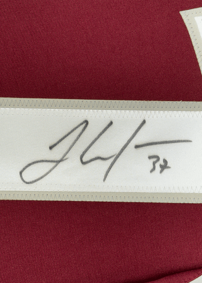 Framed Autographed/Signed JT J.T. Compher 35x39 Colorado Maroon Hockey Jersey PSA/DNA COA