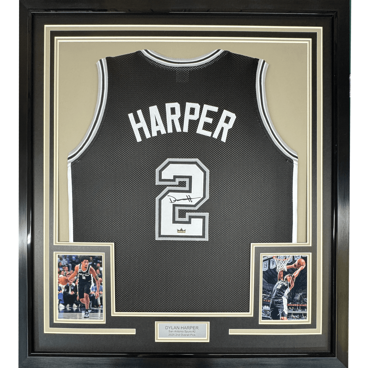 Framed Facsimile Autographed Dylan Harper 35x39 San Antonio Black Reprint Laser Auto Basketball Jersey