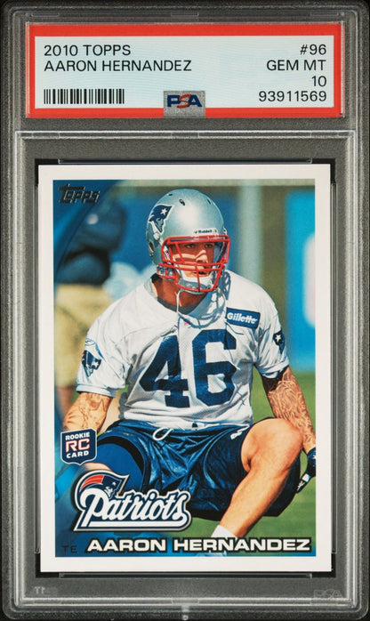 Graded 2010 Topps Aaron Hernandez #96 Rookie RC Football Card PSA 10 Gem Mint