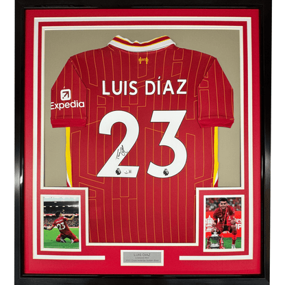 Framed Autographed/Signed Luis Diaz 35x39 Liverpool Red Soccer Jersey Beckett BAS COA