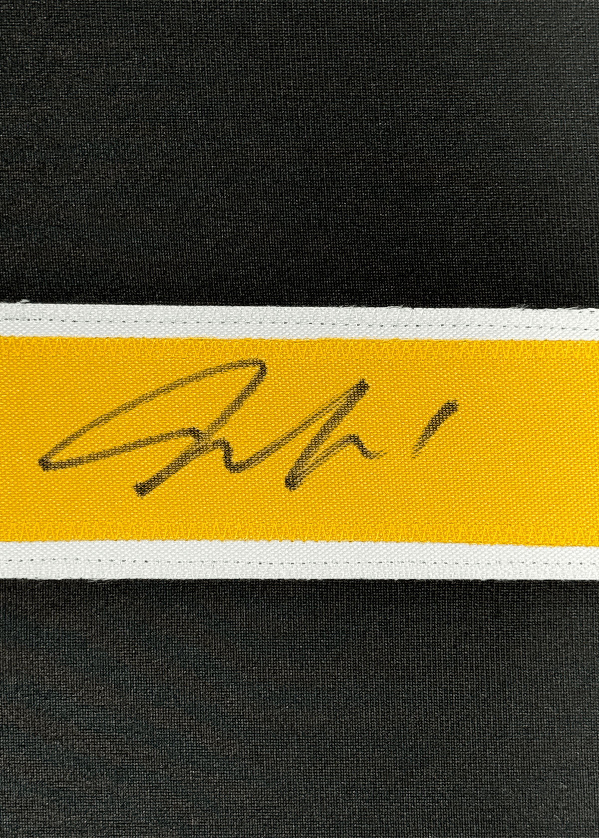 Framed Autographed/Signed Jeremy Swayman 35x39 Boston Black Hockey Jersey JSA COA