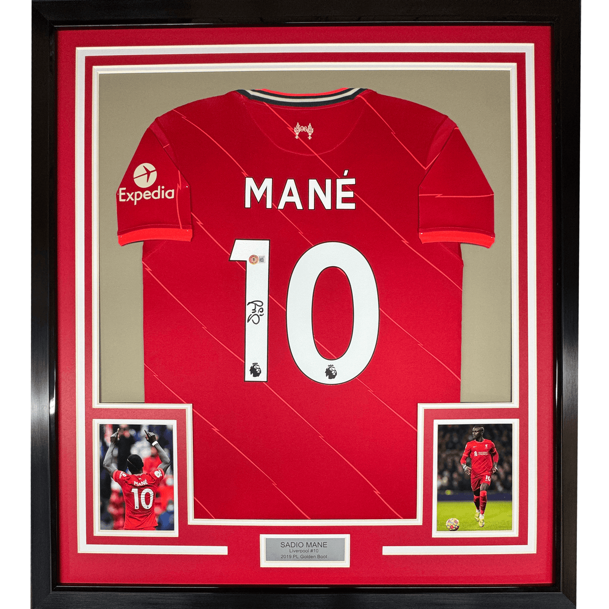 Framed Autographed/Signed Sadio Mane 35x39 Liverpool Red Soccer Jersey Beckett BAS COA