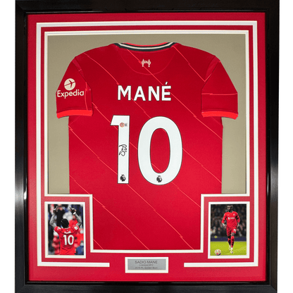Framed Autographed/Signed Sadio Mane 35x39 Liverpool Red Soccer Jersey Beckett BAS COA