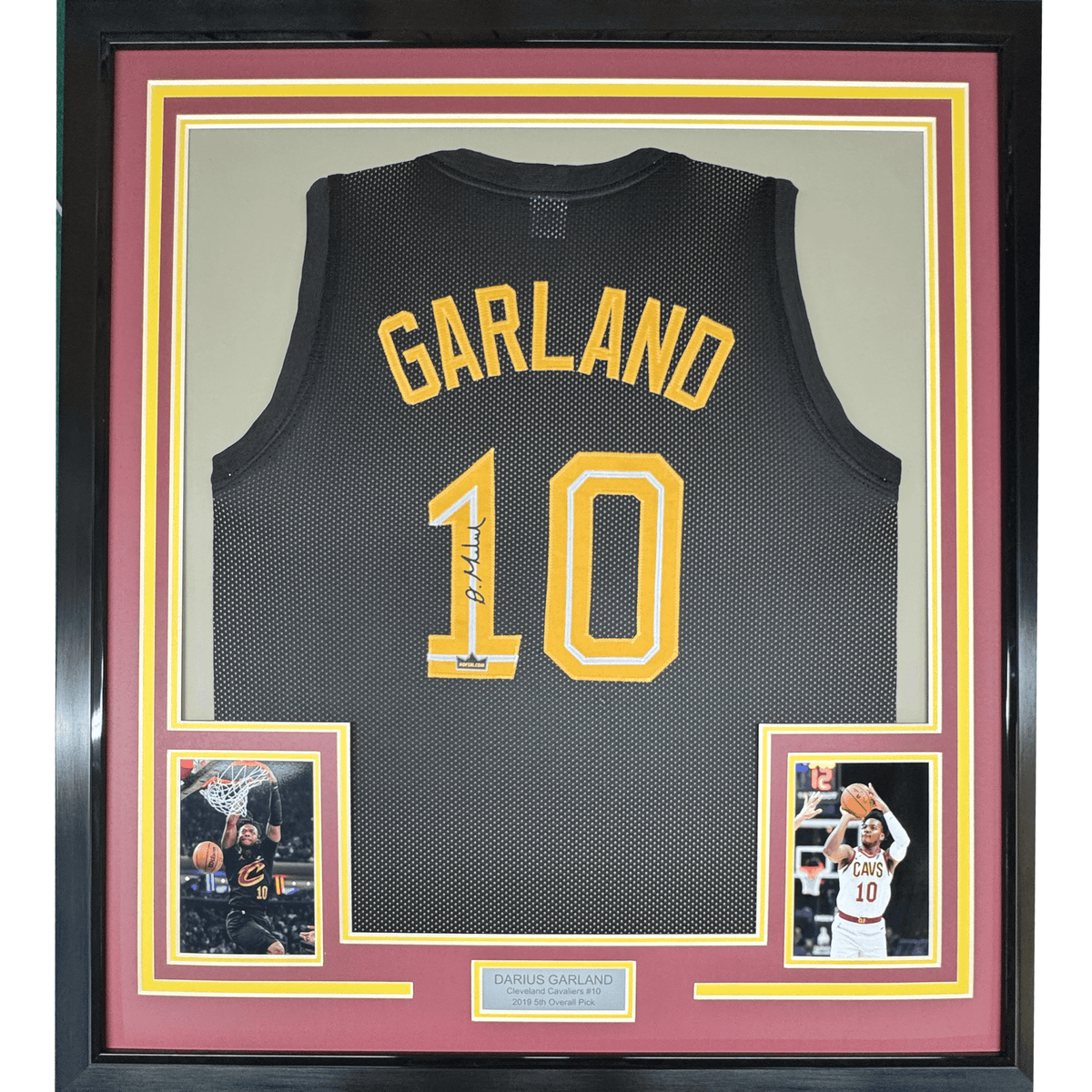 Framed Facsimile Autographed Darius Garland 35x39 Cleveland Black Reprint Laser Auto Basketball Jersey