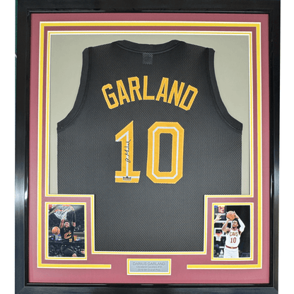 Framed Facsimile Autographed Darius Garland 35x39 Cleveland Black Reprint Laser Auto Basketball Jersey