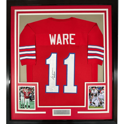 Framed Autographed/Signed Andre Ware 35x39 89 Heisman Houston Red College Football Jersey JSA COA
